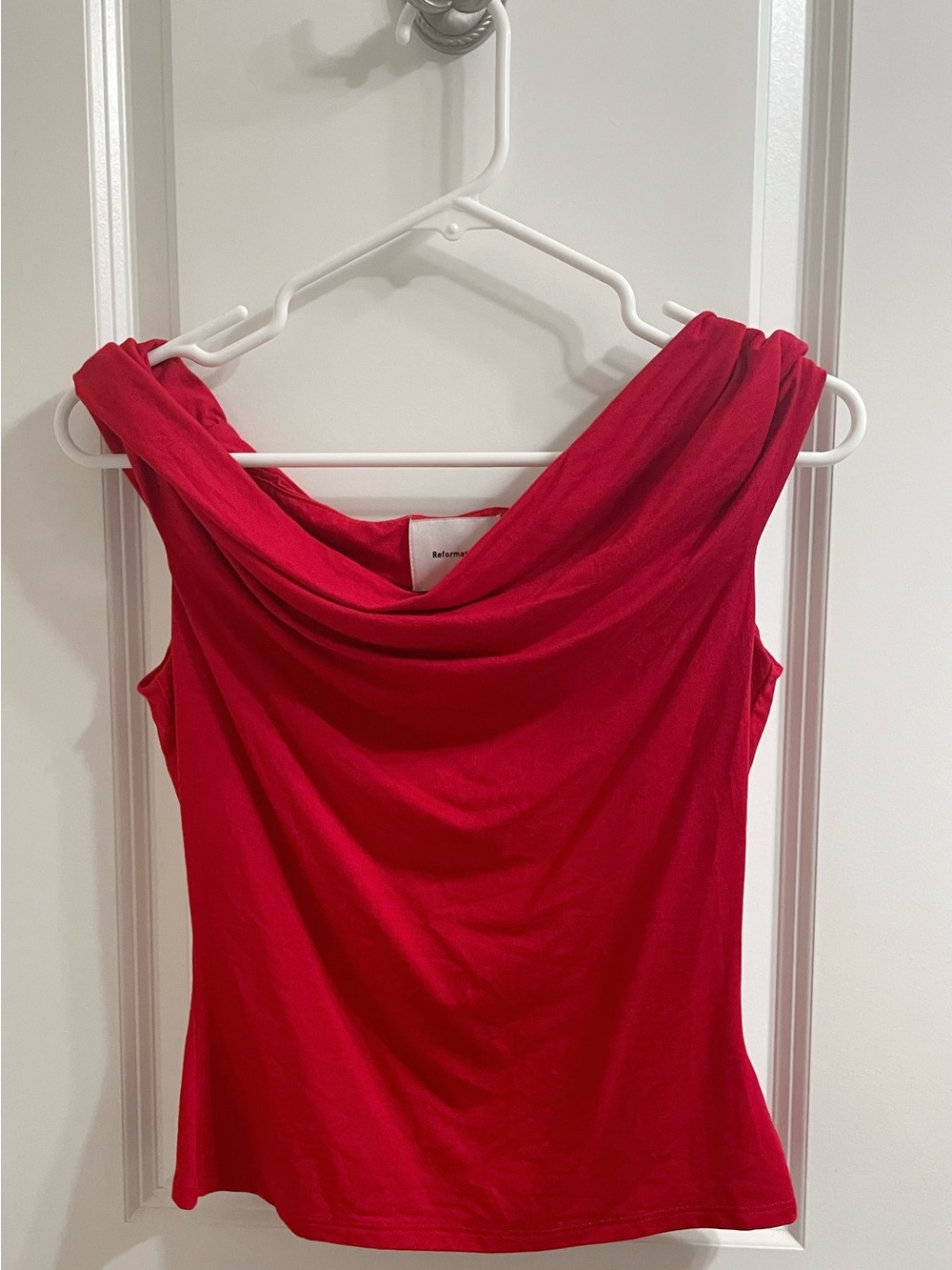 Reformation One-Shoulder Red Draped Top